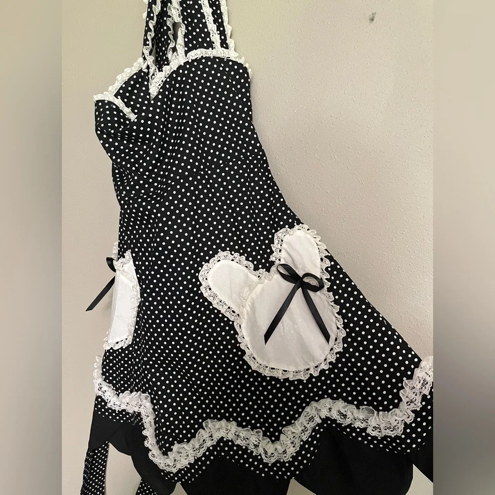 Adorable custom goth lolita apron dress with unique hem bear pockets - Picture 1 of 16